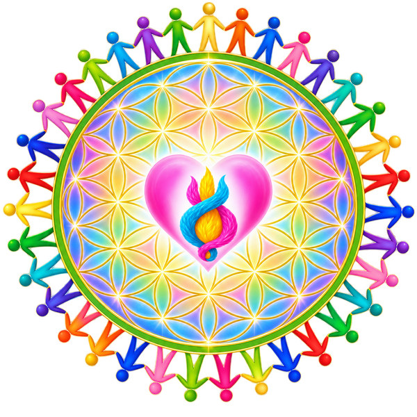 Mandala du cœur en flammes et de l’unité entre tous